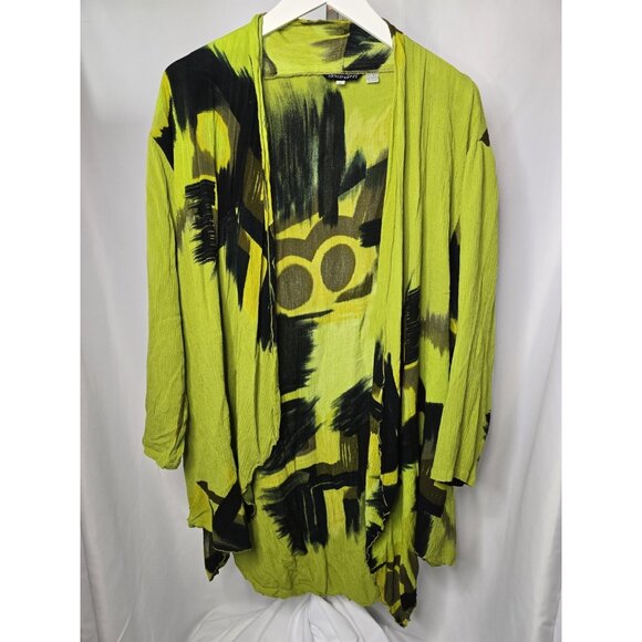 Lotus Traders Draped Open-front cardigan Green Abstract Print- Medium Bohemian - Picture 4 of 5
